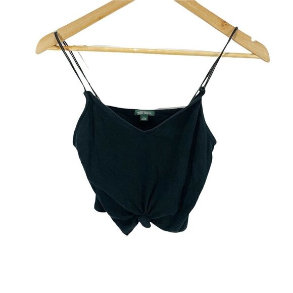 wild fable Tops - Wild Fable Black Cropped Tank Top Sz M Knot Front Spaghetti Strap Stretch
